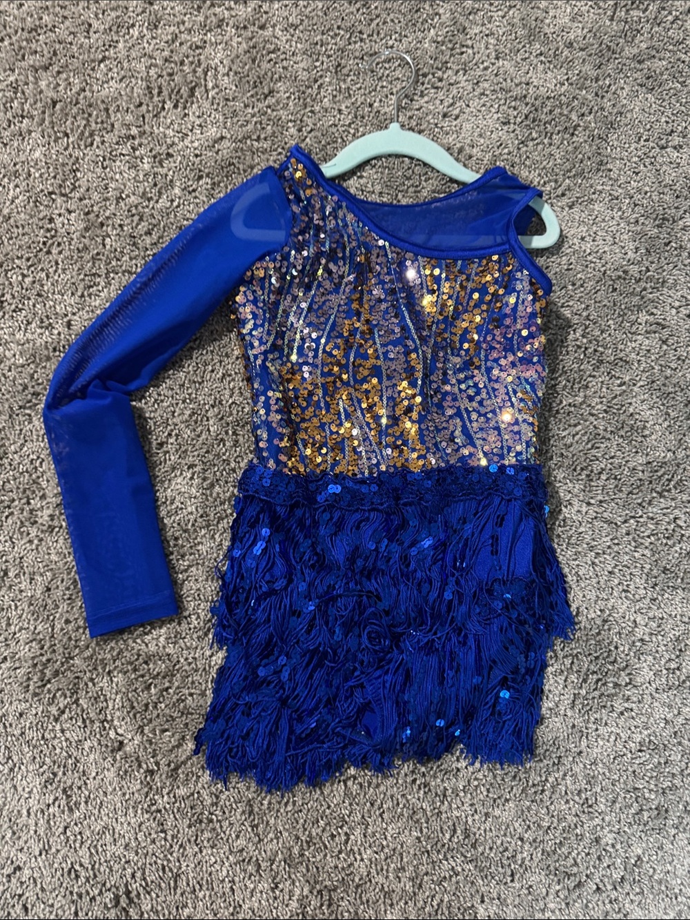 Girls Royal Blue Sequin Fringe Dance Costume